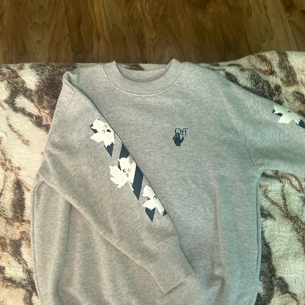 Off-White Gray Crewneck Sweater with Logo